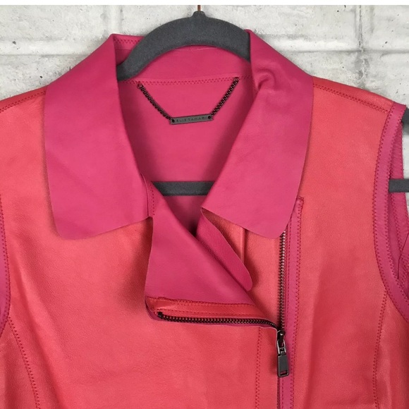 Elie Tahari Lamb Leather Pink & Red Moto - Picture 4 of 12